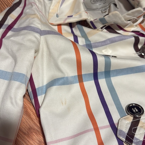 COACH Multicolor Plaid short Trench Coat belted jacket size 0 fall - Picture 8 of 10
